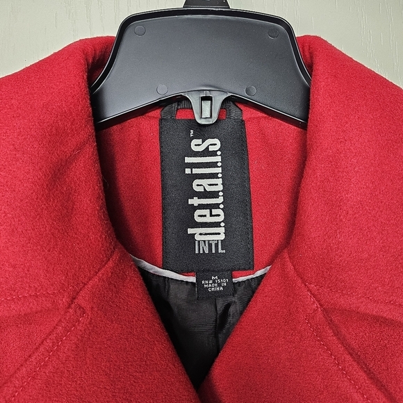 INTL DETAILS Womens RED Double Breasted Pea Coat MEDIUM Removable Hood - Picture 9 of 11